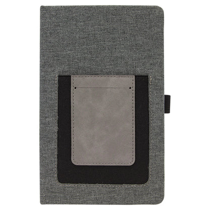 Gray Canvas Journal with Leatherette Cell Phone Pocket & Card Holder