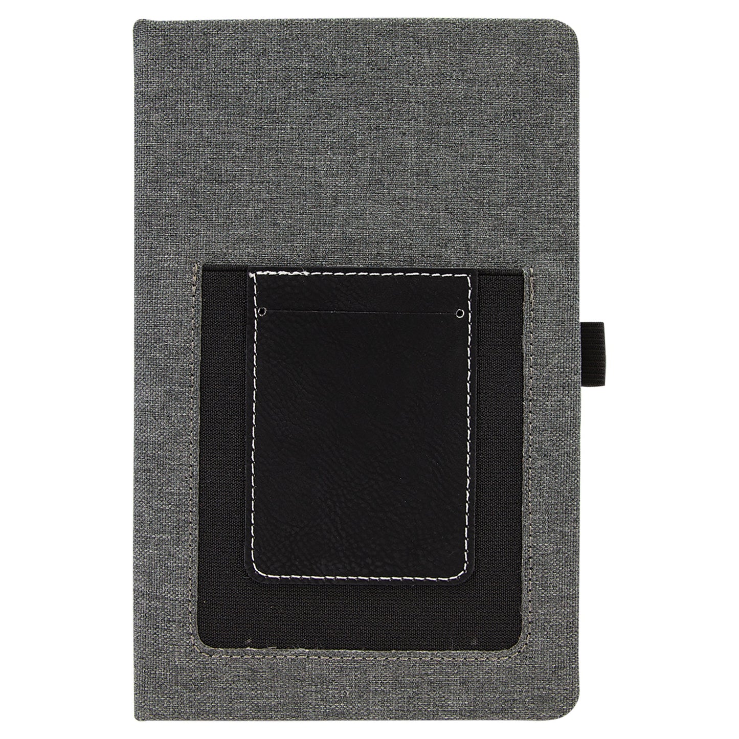 Gray Canvas Journal with Leatherette Cell Phone Pocket & Card Holder