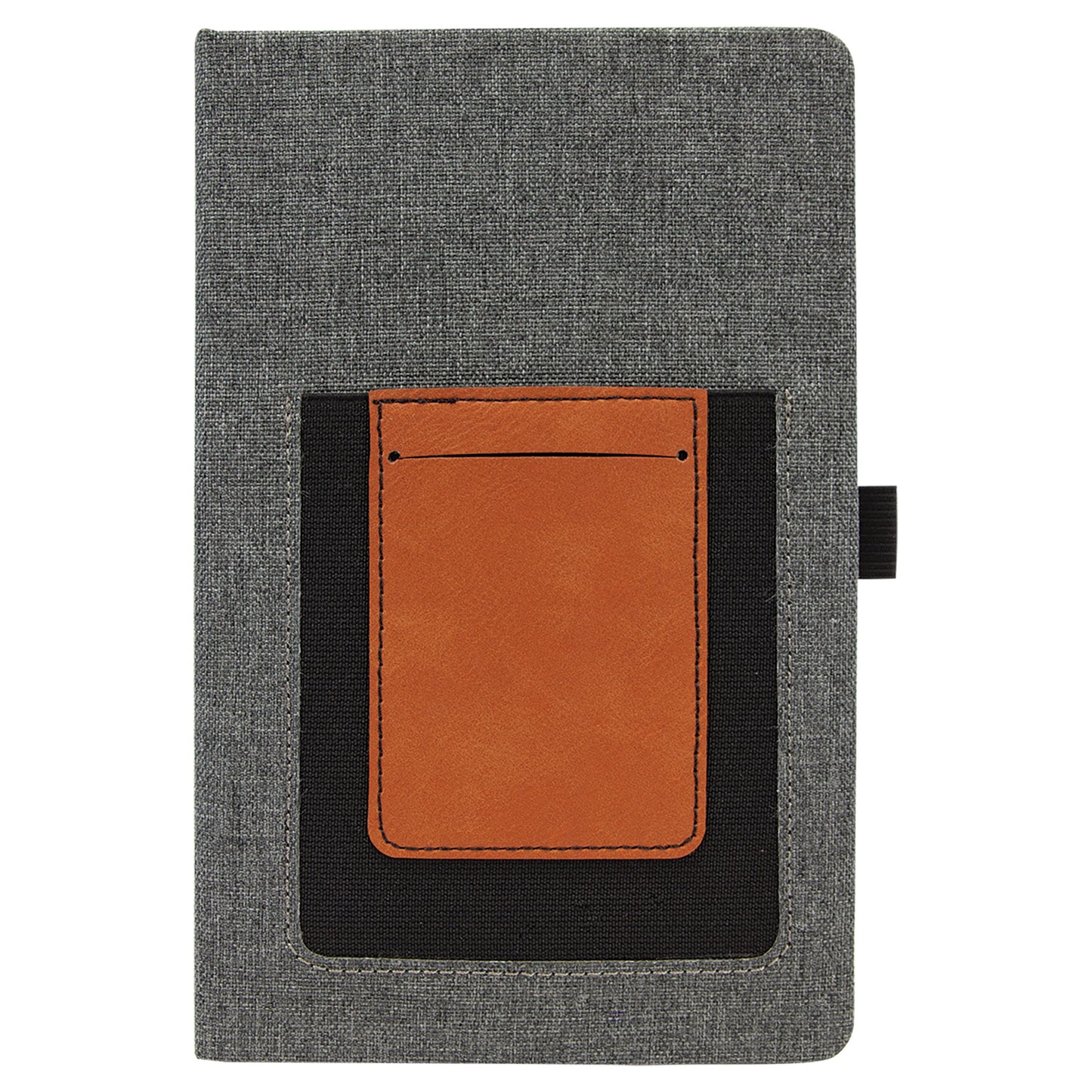 Gray Canvas Journal with Leatherette Cell Phone Pocket & Card Holder