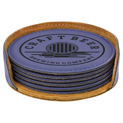 4" Round Leatherette Coaster Set