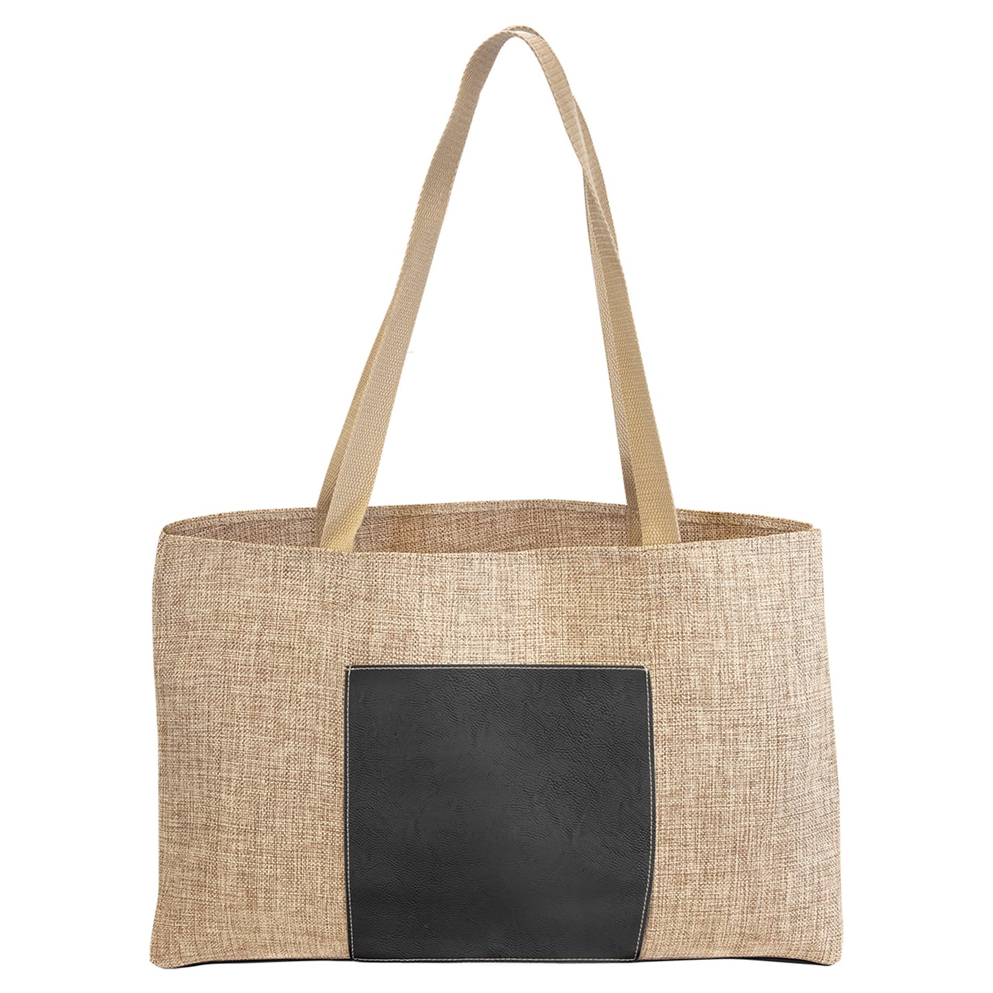 Burlap Bag with Leatherette Pocket & Gusset