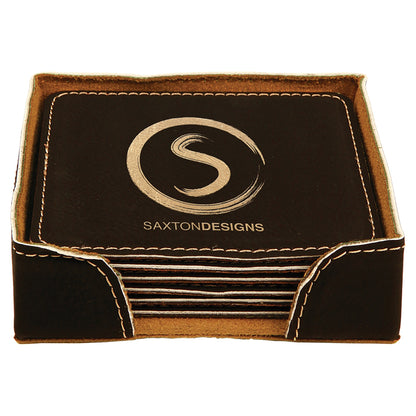 4" x 4" Square Leatherette Coaster Set