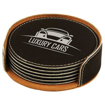 4" Round Leatherette Coaster Set