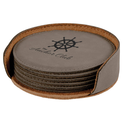 4" Round Leatherette Coaster Set