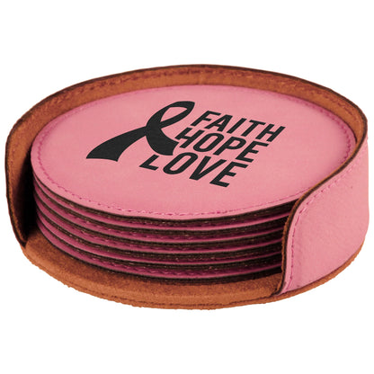 4" Round Leatherette Coaster Set