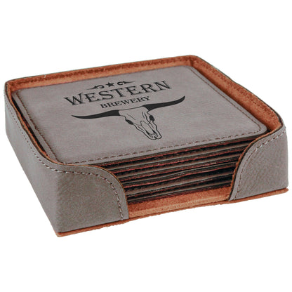 4" x 4" Square Leatherette Coaster Set