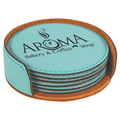 4" Round Leatherette Coaster Set