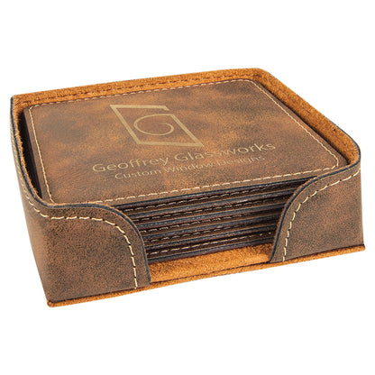 4" x 4" Square Leatherette Coaster Set